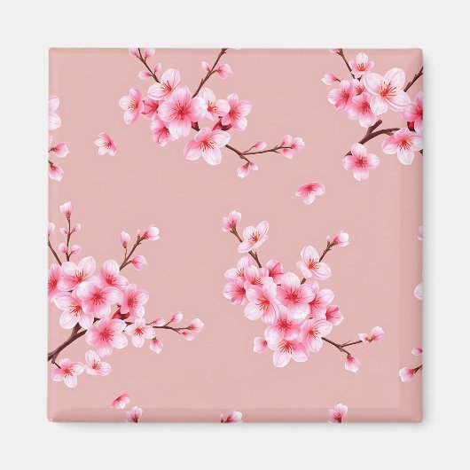 ピンクの桜の枝模様 マグネット (正面)