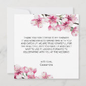 ピンクの桜の植物学的なプリンセスシャワー サンキューカード (裏面)