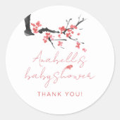 ピンクの桜の筆記体ベビーシャワーのお礼 ラウンドシール (正面)
