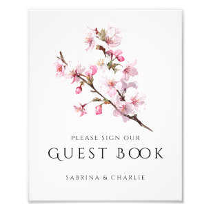 ピンクの桜の結婚式ゲストブックサイン フォトプリント