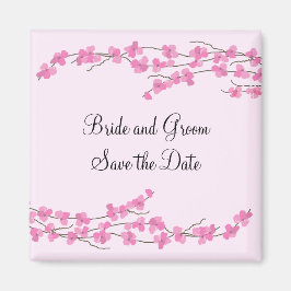 ピンクの桜の結婚式延期・日程のお知らせ マグネット