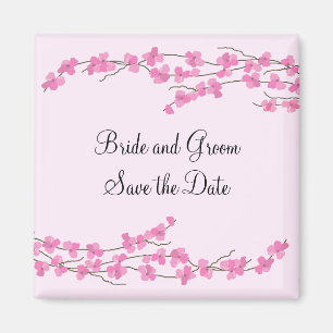 ピンクの桜の結婚式延期・日程のお知らせ マグネット