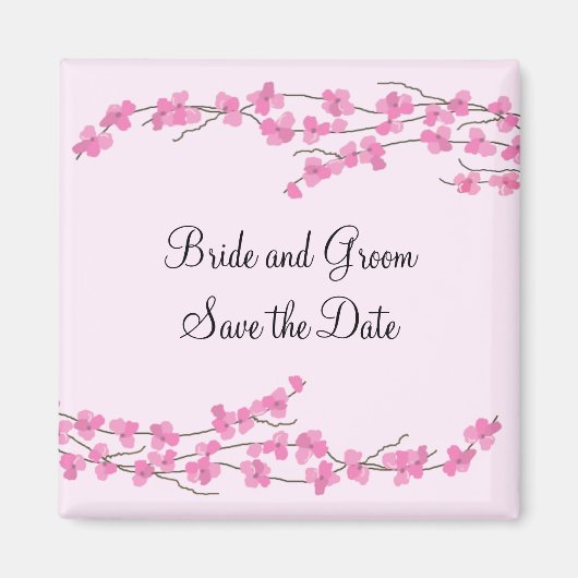 ピンクの桜の結婚式延期・日程のお知らせ マグネット (正面)