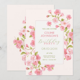 ピンクの桜の花が咲く 招待状