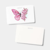 ピンクの桜の花と蝶 バッジ (正面＆裏面)