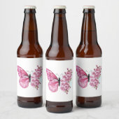 ピンクの桜の花と蝶 ビールラベル (ボトル)