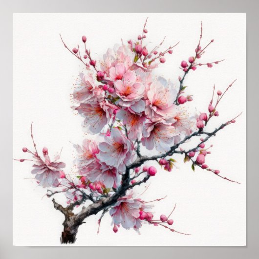 ピンクの桜の花のアートプリントポスター ポスター (正面)