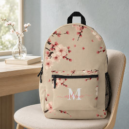 ピンクの桜の花のイニシャル入りリュック プリントバックパック