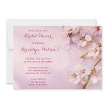 ピンクの桜の花のウェディングシャワー招待状