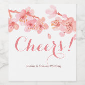 ピンクの桜の花のウェディングボトルラベル ワインラベル (シングルラベル)