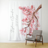 ピンクの桜の花のウェディング フォトブース タペストリー (インサイチュ)