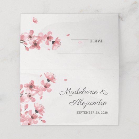 ピンクの桜の花のウェディング フローラル プレイスクカード プレイスカード (外部開封)