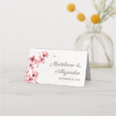 ピンクの桜の花のウェディング フローラル プレイスクカード プレイスカード (正面)