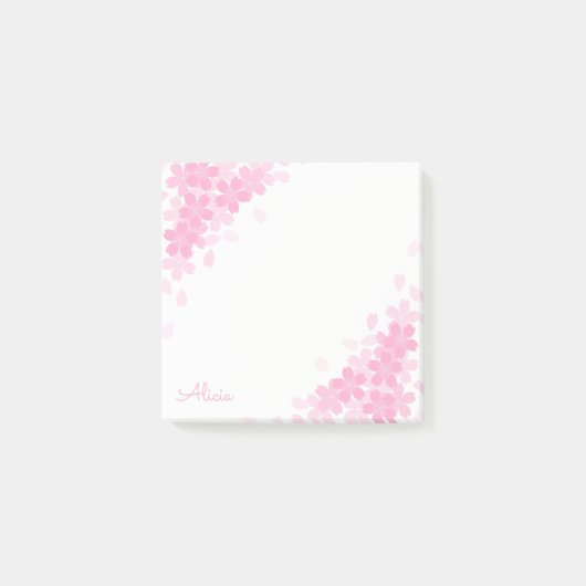 ピンクの桜の花のオーダーメイド3x3付箋 ポストイット (正面)