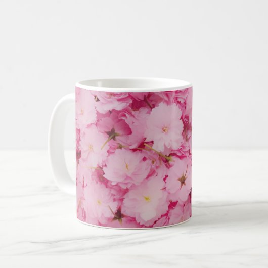ピンクの桜の花のクラシックマグカップ ボタニカル フラワー コーヒーマグカップ (正面左)