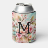 ピンクの桜の花のフラワーウォーターカラーモノグラム 缶クーラー (缶裏面)