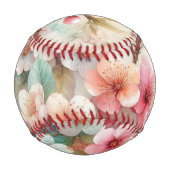 ピンクの桜の花のフラワーウォーターカラーモノグラム 野球ボール (裏面)