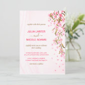 ピンクの桜の花のフラワーシャワーの結婚式 招待状 (スタンド正面)