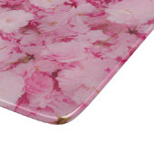 ピンクの桜の花のボタニカル柄のガラス製まな板 カッティングボード (角)