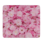 ピンクの桜の花のボタニカル柄のガラス製まな板 カッティングボード (正面)