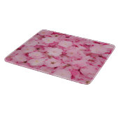 ピンクの桜の花のボタニカル柄のガラス製まな板 カッティングボード (角)