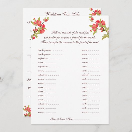 ピンクの桜の花の下での結婚誓約　リブスカード (正面/裏面)