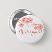 ピンクの桜の花の新婦付添人ボタン 缶バッジ (正面&裏面)