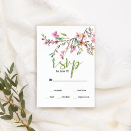 ピンクの桜の花の結婚式RSVPカード 出欠カード
