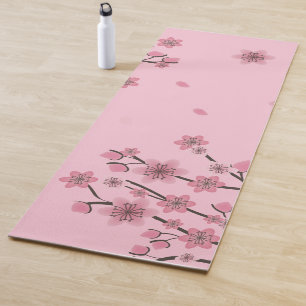 ピンクの桜の花びらが舞う植物の葉 ヨガマット