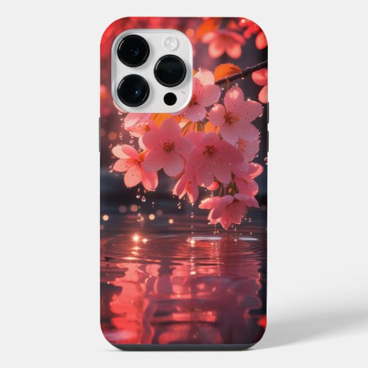 ピンクの桜の花を水上に | セレネ春Nat iPhoneケース (裏面)