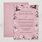 ピンクの桜の花枠 ウェディング 招待状 (正面/裏面)