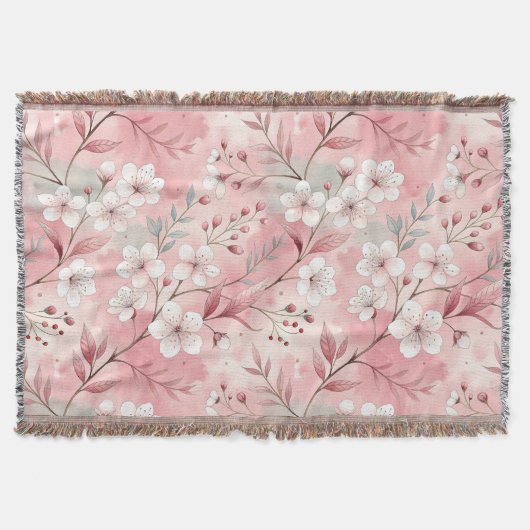 ピンクの桜の花柄 スローブランケット (正面)
