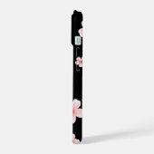 ピンクの桜の花柄 ダークフラワーデザイン iPhone 15ケース (左側面)