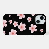 ピンクの桜の花柄 ダークフラワーデザイン iPhone 15ケース (裏面横)