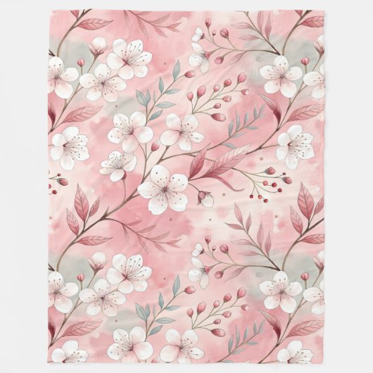 ピンクの桜の花柄 フリースブランケット (正面)