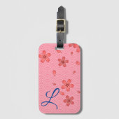 ピンクの桜の花柄 ラゲッジタグ (正面縦)