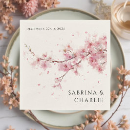 ピンクの桜の花 エレガントなフラワーモチーフの結婚式 スタンダードカクテルナプキン