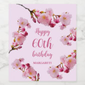 ピンクの桜の花 ハッピーバースデー60歳 ワインラベル (シングルラベル)