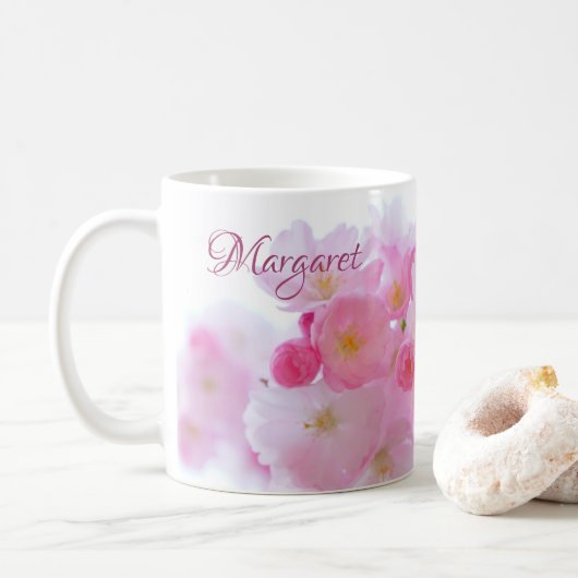 ピンクの桜の花 フラワー コーヒーマグ コーヒーマグカップ (ドーナツ)