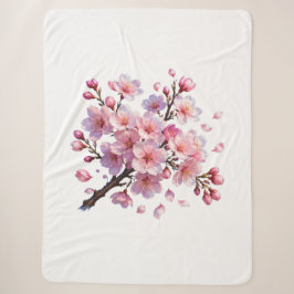 ピンクの桜の花 フリーススローブランケット シェルパブランケット
