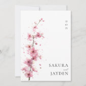 ピンクの桜の花 日本式ウェディング 招待状 (正面)