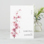 ピンクの桜の花 日本式ウェディング 招待状 (スタンド正面)