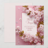 ピンクの桜の花 春の結婚式 招待状 (正面/裏面)