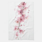ピンクの桜の花 水彩フラワーボホ キッチンタオル (縦)