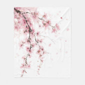ピンクの桜の花 水彩フラワーボホ フリースブランケット (正面)