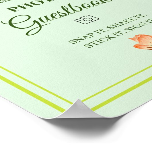 ピンクの桜の花、結婚式のゲストブック ポスター (角)