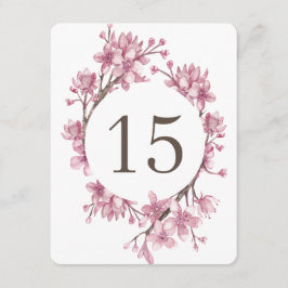 ピンクの桜の花。花のウェディングテーブルナンバー 招待状