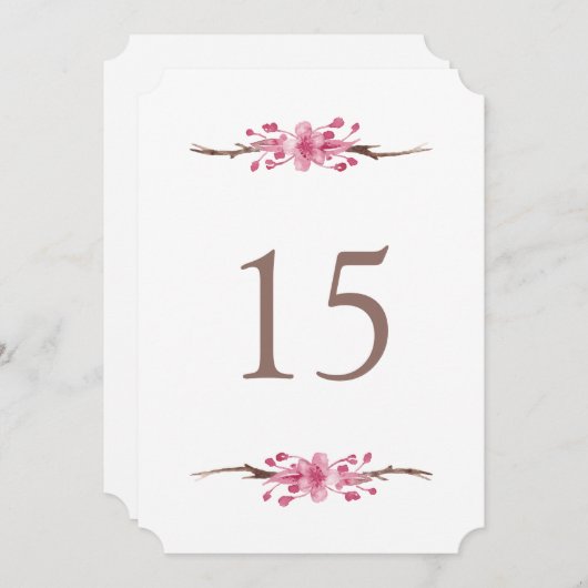 ピンクの桜の花。花のウェディングテーブルナンバー 招待状 (正面/裏面)