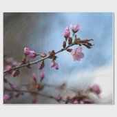 ピンクの桜の花、青空、白い雲 ラッピングペーパー (フラット)