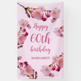 ピンクの桜の花 60歳の誕生日おめでとう 横断幕